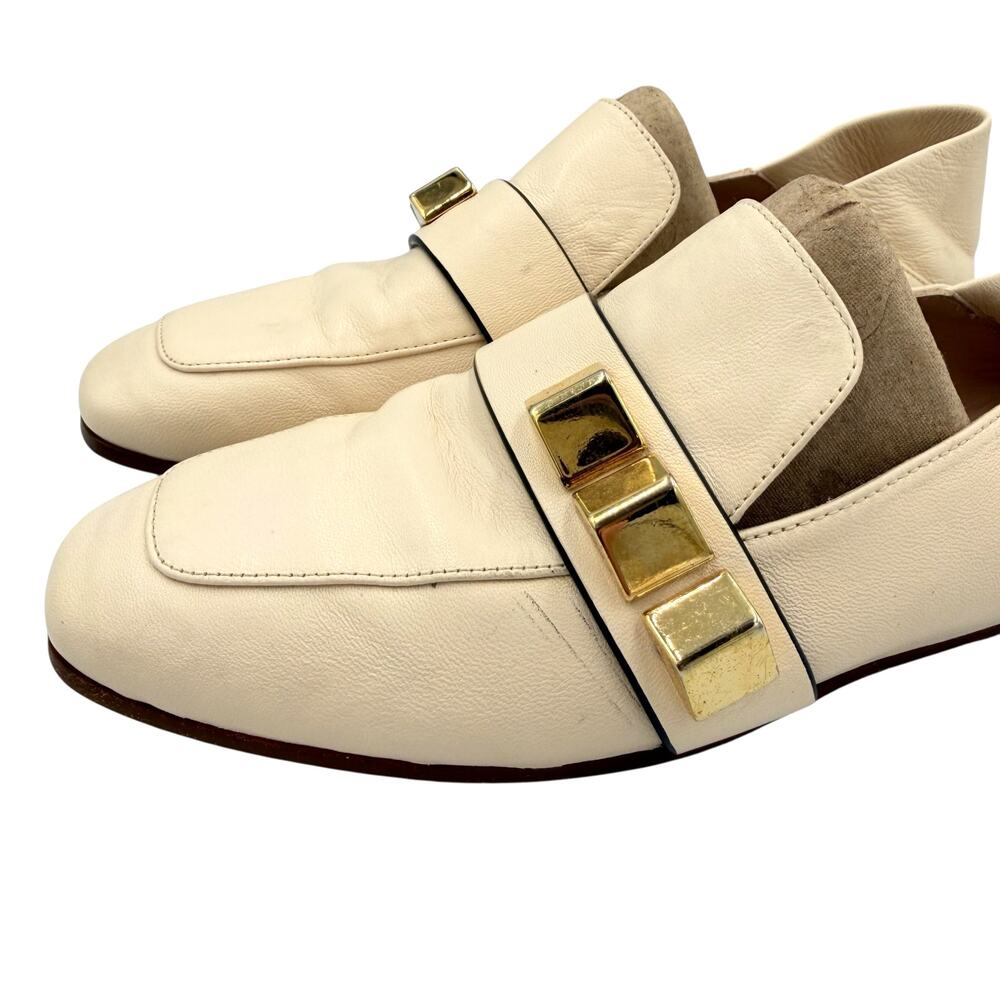 Stuart Weitzman Wylie Pyramid Cream Leather Stud Folded Back Heel Loafers Flats - Picture 7 of 11